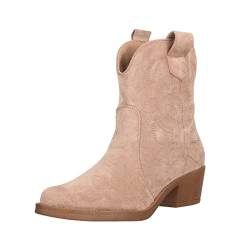 Elara Damen Stiefeletten Cowboy Boots Chunkyrayan 301-A31S Nude Suede-40 von Elara