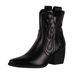 Elara Damen Stiefeletten Cowboy Boots Chunkyrayan DE326P Black PU-37 von Elara