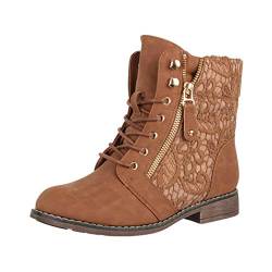 Elara Damen Stiefeletten Worker Boots Spitze Chunkyrayan B9812-KB Camel-39 von Elara