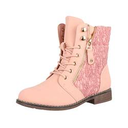 Elara Damen Stiefeletten Worker Boots Spitze Chunkyrayan B9812-KB Rosa-40 von Elara