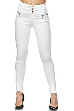 Elara Damen Stretch Hose High Waist Jeggings Chunkyrayan 2563-1 White-36 (S) von Elara