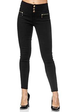 Elara Damen Stretch Hose High Waist Jeggings Chunkyrayan 2563 Black-54 (7XL) von Elara