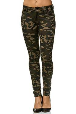 Elara Damen Stretch Hose Skinny Fit Jegging Chunkyrayan A92 Army 40 (L) von Elara