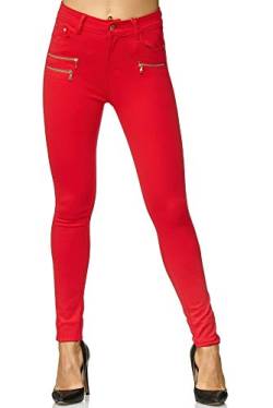 Elara Damen Stretch Hose Skinny Fit Jegging Chunkyrayan H86-10 Rot 34 (XS) von Elara