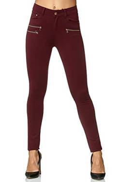 Elara Damen Stretch Hose Skinny Fit Jegging Chunkyrayan H86-5 Wine 48 (4XL) von Elara