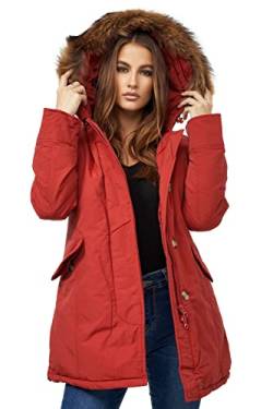 Elara Damen Winterparka Echt Fell Jacke Mantel Chunkyrayan XH227-8 Rot 40/L von Elara