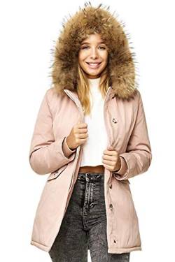 Elara Damen Winterparka Jacke Echt Fell Mantel Chunkyrayan P EF1601-Pink-38 (M) von Elara