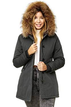 Elara Damen Winterparka | Jacke mit Echt Pelz / Echt Fell Kapuze | Designer Damenjacke | Gefütterte Outdoor Mantel | chunkyrayan, Größe 42, Farbe Grau von Elara