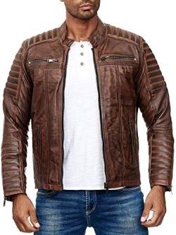 Elara Herren Echtlederjacke Biker Look Braun Chunkyrayan 70015 Antik-Brown-54 (3XL) von Elara