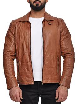 Elara Herren Echtlederjacke Biker Look Chunkyrayan 70018 Camel-56 (4XL) von Elara