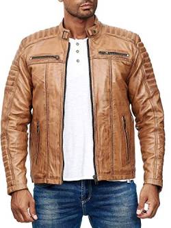 Elara Herren Echtlederjacke Biker Look Hellbraun Chunkyrayan 70015 Camel-42 (XS) von Elara