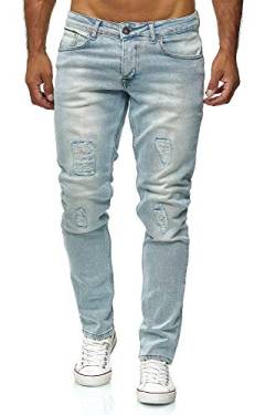 Elara Herren Jeans Destroyed Slim Fit Hose Denim Stretch Chunkyrayan 16525-Light-Blue-36W / 30L von Elara