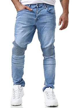 Elara Herren Jeans Slim Fit Hose Biker-Jeans Chunkyrayan 16517-Light Blue-34W / 32L von Elara