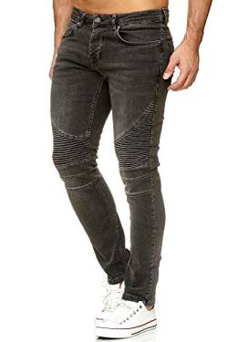 Elara Herren Jeans Slim Fit Hose Biker-Jeans Chunkyrayan 16517-Schwarz-40W / 36L von Elara