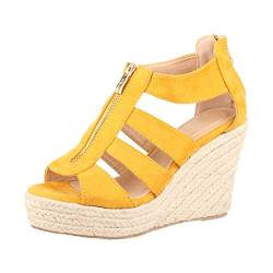 Elara Jumex Damen Sandalette Keilabsatz Plateau Chunkyrayan TH82221 Yellow-37 von Elara