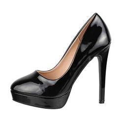 Elara Plateau Pumps Damen High Heels Stiletto Spitz Schuhe Chunkyrayan C-1 Black-36 von Elara