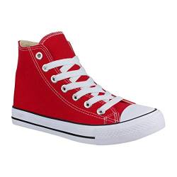 Elara Unisex Kult Sneaker Bequeme Sportschuhe fur Damen und Herren High Top Textil SchuheChunkyrayan Farbe :-Red, Gr:-38 EU von Elara