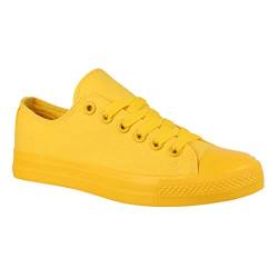 Elara Unisex Sneaker Damen Herren Low Top Chunkyrayan ZY9032-12 Yellow-37 von Elara