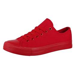 Elara Unisex Sneaker Low top Turnschuh Textil Chunkyrayan ZY9032 AllRed-41 von Elara