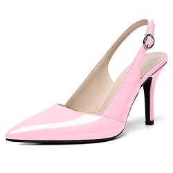 Elashe Damen Pumps Stiletto High Heels Spitze Zehen Absatz Slingback Sandalen Sexy Schnalle Heels Knöchelriemchen Schuhe 9CM Damen Abendschuhe Rosa EU36 von Elashe