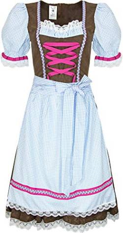 Andrea Moden Wiesn Dirndl Kostümkleid für Damen - Braun Hellblau - Gr. 40 42 von Elbenwald