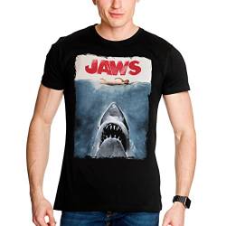 Elbenwald Der weiße Hai T-Shirt mit Jaws Poster Motiv für Herren Damen Unisex Baumwolle schwarz - XXL von Elbenwald