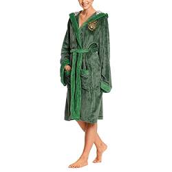 Elbenwald Harry Potter Bademantel mit Kapuze mit großem Slytherin Wappen auf dem Rücken und aufgesetzten Taschen für Damen und Herren grün 110 cm von Elbenwald