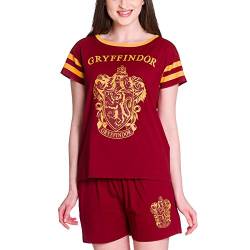 Elbenwald Harry Potter Pyjama Hogwarts Häuserwappen Gryffindor Frontprint 2teilig für Damen kurz rot - XL von Elbenwald