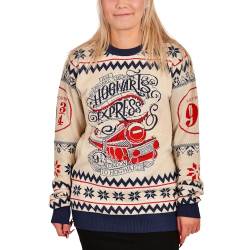 Elbenwald Harry Potter Strickpullover mit Hogwarts Express Motiv für Herren Damen Unisex Baumwolle beige - XS von Elbenwald