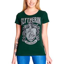 Elbenwald Harry Potter T-Shirt Hogwarts Hauswappen Slytherin Frontprint für Damen grün - XS von Elbenwald