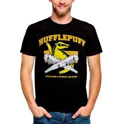 Elbenwald Harry Potter T-Shirt - Hufflepuff Quidditch College Design - Elegantes Schwarz mit gelbem Schriftzug und dem Dachswappen auf Baumwolle - M von Elbenwald