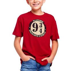 Elbenwald Harry Potter T-Shirt Plattform 9 ¾ Hogwarts Express Distressed Frontprint für Kinder rot - 134/140 von Elbenwald
