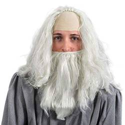 Elbenwald Herr der Ringe Gandalf Kostüm-Perücke mit Bart – Magischer Zauberer-Look für Verkleidungen, Fasching, Cosplays und Karneval in Einheitsgröße - Weiß von Elbenwald