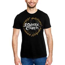 Elbenwald Herr der Ringe T-Shirt Mittelerde und Ring Motiv Frontprint Baumwolle Herren Damen schwarz - XXXL von Elbenwald