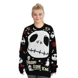 Elbenwald Nightmare Before Christmas Strickpullover mit Jack Skellington Motiv für Herren Damen Unisex Baumwolle schwarz - XL von Elbenwald