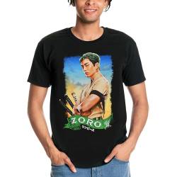 Elbenwald One Piece T-Shirt mit Zoro Motiv für Herren Damen Unisex Baumwolle Schwarz - M von Elbenwald