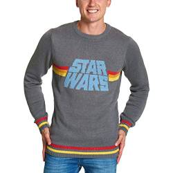 Elbenwald Star Wars Strickpullover mit Vintage Retro Logo Frontmotiv für Herren Damen Unisex Baumwolle grau - XL von Elbenwald