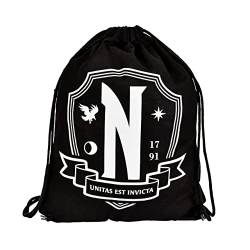 Elbenwald Wednesday Sportbag Nevermore Academy Motiv langlebige Sporttasche für Herren Damen Unisex 35 x 46,5 cm Baumwolle schwarz von Elbenwald