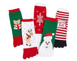 Ele Gens 5x Baumwolle Zehensocken Weihnachtssocken Warm Weihnachten Unisex (für Erwachsene) von Ele Gens