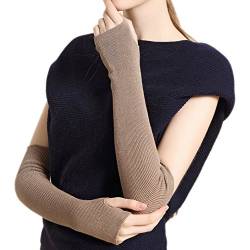 Ele Gens Damen Fingerlos Armwärmer Armstulpen Handschuhe gestrickt Lang Baumwolle (Khaki) von Ele Gens