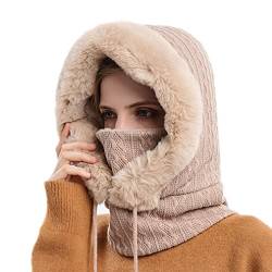 Ele Gens Damen Ski Radfahren Mütze Schal Balaclava Sturmhaube Schalmütze Schlupfmütze Warm Gefüttert Skimaske Wintermütze (Beige) von Ele Gens