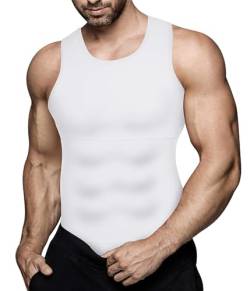 Herren-Kompressions-Shirt, Body-Shaper Weste Workout Tank Tops Bauchmuskeln Unterhemden, Weiss/opulenter Garten, Klein von Eleady