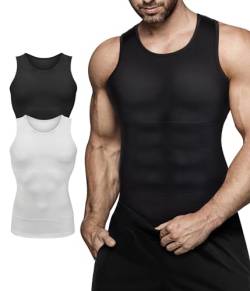 Herren-Kompressions-Shirt, figurformend, Unterhemd, Workout, Tank-Top, Bauch, Unterhemden, schwarz/weiß, 4X-Groß von Eleady
