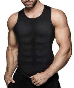 Herren-Kompressionsshirt, figurformend, Unterhemd, Workout, Tank-Top, Bauch, Unterhemden - Schwarz - X-Large von Eleady