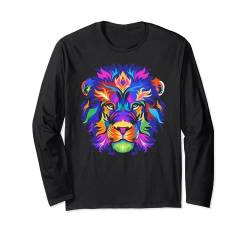 Regenbogen Löwe Comic Kunst Grafik für Herren Damen Kinder Langarmshirt von Elefant Elefanten Kleidung lustige witzige Sprüche