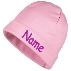 Elefantasie Mütze Uni rosa mit Namen oder Text personalisiert für Baby oder Kind aus 100% Baumwolle mit UV-Schutz von Elefantasie