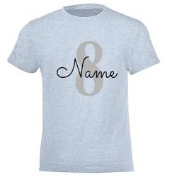 GEBURTSTAGSSHIRT für Baby und Kind mit Namen personalisiert T-Shirt aus Baumwolle Hellblau meliert 5-6 Jahre von Elefantasie