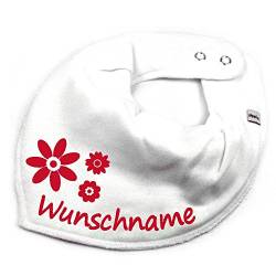 HALSTUCH BLUMEN mit Namen oder Text personalisiert weiß für Baby oder Kind von Elefantasie