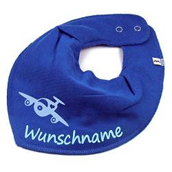 HALSTUCH Flugzeug mit Namen oder Text personalisiert mittelblau für Baby oder Kind von Elefantasie