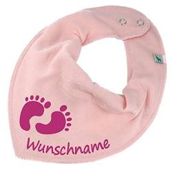 HALSTUCH mit Namen oder Text personalisiert für Baby oder Kind aus Baumwolle in Einheitsgröße Babyfüße rosa von Elefantasie